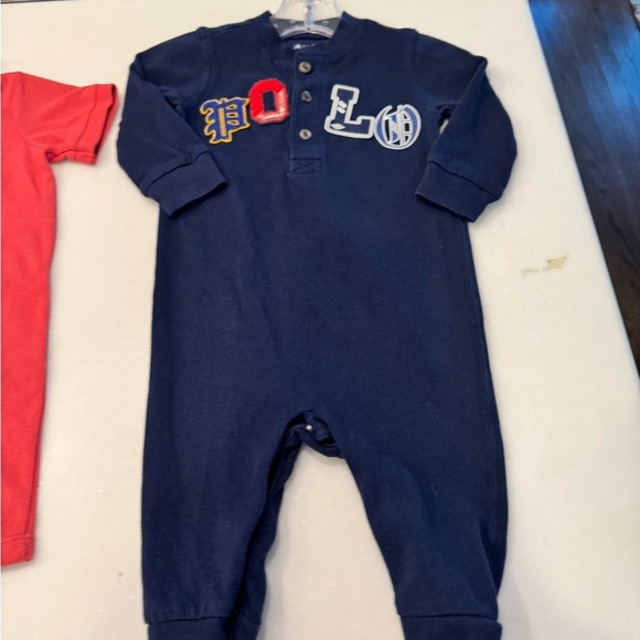 Ralph Lauren Baby Boy LOT OF 2 Rompers Navy L/S Salmon S/S W/ Collar NEW Sz 6 Mo - Picture 10 of 14
